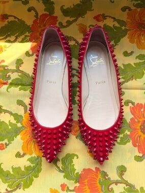 Christian‎ Louboutin Pigalle Spikes Red Patent Flat Sz 37